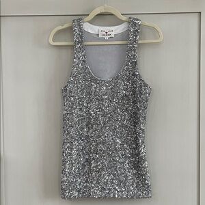 Alice + Olivia Glittering Silver Stretch Tank Top